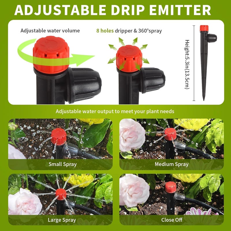 Hakioi Drip Emitters for 1/4" Drip Irrigation Tubing 360 Degree Water Flow 25 pcs Adjustable Irrigation Drippers with Lock Barbed Irrigation Drip Heads Drip Spray Emitters for Flower Plants Garden - Image 3